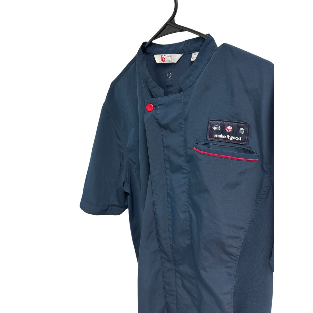 Chick-fil-A Oobe Team Style Employee Uniform Shirt Navy Blue Red Mens Medium - Picture 3 of 16